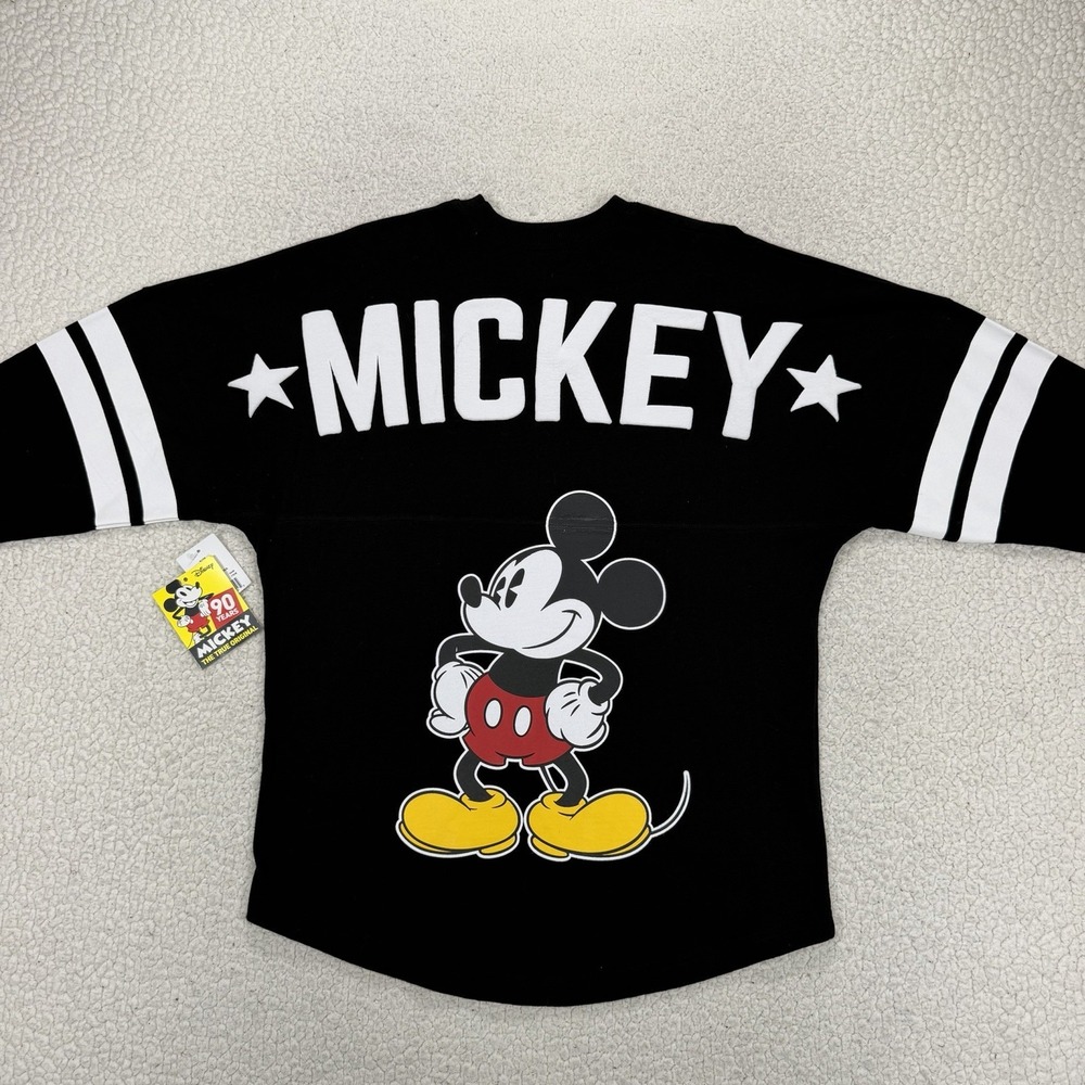 Disney Mickey Mouse Graphic Jersey Adult S Black Long Sleeve Crewneck Disneyana